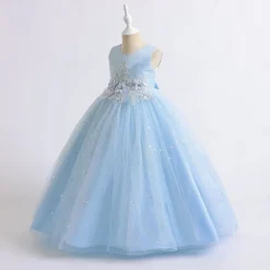 Kids Girls' Flower Girl Dress Dress Party Dress Solid Color Sleeveless Performance Wedding Party Embroidered Princess Sweet Polyester Maxi A Line Dress Summer Spring 3-13 Years Pink Navy Blue