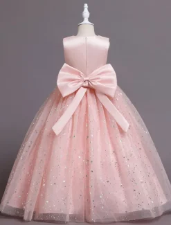 Kids Girls' Flower Girl Dress Dress Sequin Sleeveless Performance Wedding Party Mesh Bow Elegant Princess Polyester Maxi A Line Dress Tulle Dress Summer Spring 4-13 Years Multicolor Pink Wine