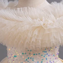 Kids Girls' Flower Girl Dress Party Dress Sequin Sleeveless Wedding Party Special Occasion Sequins Ruched Zipper Adorable Sweet Cotton Polyester Asymmetrical Party Dress Summer Spring Fall 4-13 Years