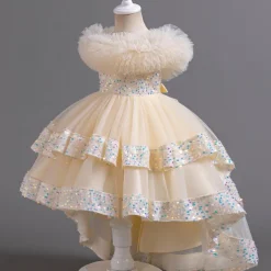 Kids Girls' Flower Girl Dress Party Dress Sequin Sleeveless Wedding Party Special Occasion Sequins Ruched Zipper Adorable Sweet Cotton Polyester Asymmetrical Party Dress Summer Spring Fall 4-13 Years