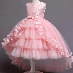 Kids Girls' Flower Girl Dress Dress Solid Colored Sleeveless Performance Wedding Party Mesh Bow Princess Sweet Cotton Tulle Asymmetrical A Line Dress Summer Spring 3-12 Years White Pink Wine