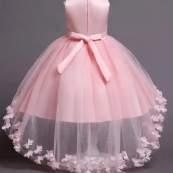 Kids Girls' Flower Girl Dress Dress Solid Colored Sleeveless Performance Wedding Party Mesh Bow Princess Sweet Cotton Tulle Asymmetrical A Line Dress Summer Spring 3-12 Years White Pink Wine