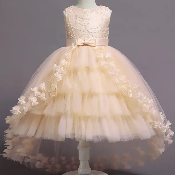 Kids Girls' Flower Girl Dress Dress Solid Colored Sleeveless Performance Wedding Party Mesh Bow Princess Sweet Cotton Tulle Asymmetrical A Line Dress Summer Spring 3-12 Years White Pink Wine