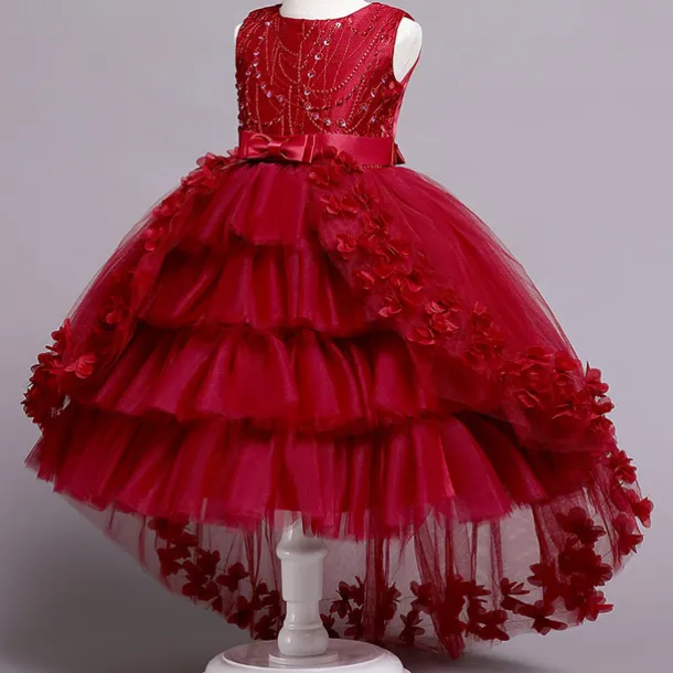 Kids Girls' Flower Girl Dress Dress Solid Colored Sleeveless Performance Wedding Party Mesh Bow Princess Sweet Cotton Tulle Asymmetrical A Line Dress Summer Spring 3-12 Years White Pink Wine