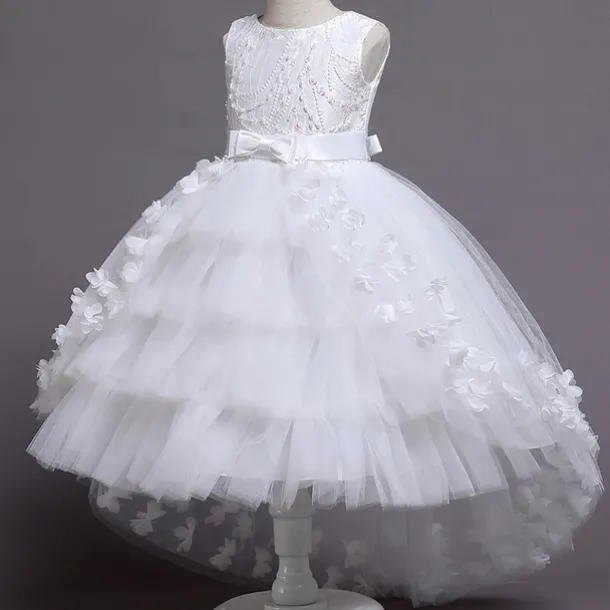 Kids Girls' Flower Girl Dress Dress Solid Colored Sleeveless Performance Wedding Party Mesh Bow Princess Sweet Cotton Tulle Asymmetrical A Line Dress Summer Spring 3-12 Years White Pink Wine