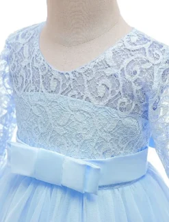 Kids Girls' Flower Girl Dress Dress Half Sleeve Wedding Party Lace up Mesh Elegant Vintage Maxi Swing Dress A Line Dress Spring Fall 3-12 Years White Light Green Pink