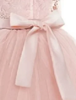 Kids Girls' Flower Girl Dress Dress Half Sleeve Wedding Party Lace up Mesh Elegant Vintage Maxi Swing Dress A Line Dress Spring Fall 3-12 Years White Light Green Pink