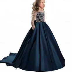 Kids Girls' Flower Girl Dress Party Dress Solid Color Long Sleeve Performance Wedding Party Mesh Princess Sweet Mesh Mid-Calf Sheath Dress Tulle Dress Flower Girl's Dress Summer Spring Fall 2-12 Years