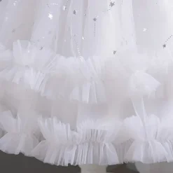 Kids Girls' Flower Girl Dress Party Dress Solid Color Floral Star Sleeveless Wedding Party Special Occasion Sequins Ruched Mesh Adorable Sweet Cotton Polyester Asymmetrical Party Dress Summer Spring