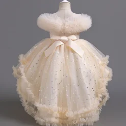 Kids Girls' Flower Girl Dress Party Dress Solid Color Floral Star Sleeveless Wedding Party Special Occasion Sequins Ruched Mesh Adorable Sweet Cotton Polyester Asymmetrical Party Dress Summer Spring