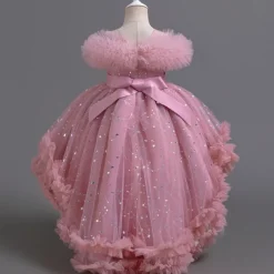 Kids Girls' Flower Girl Dress Party Dress Solid Color Floral Star Sleeveless Wedding Party Special Occasion Sequins Ruched Mesh Adorable Sweet Cotton Polyester Asymmetrical Party Dress Summer Spring