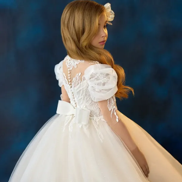 Kids Girls' Flower Girl Dress First Communion Dress Party Dress Solid Color Sleeveless Long Sleeve Performance Wedding Party Mesh Princess Sweet Mesh Mid-Calf Sheath Dress Tulle Dress Summer Spring