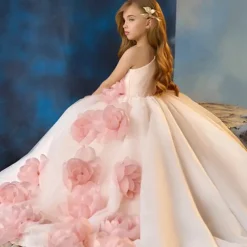 Kids Girls' Flower Girl Dress First Communion Dress Party Dress Solid Color Sleeveless Long Sleeve Performance Wedding Party Mesh Princess Sweet Mesh Mid-Calf Sheath Dress Tulle Dress Summer Spring