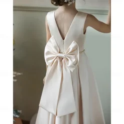 Kids Girls' Flower Girl Dress Party Dress Solid Color Sleeveless Wedding Anniversary Party Fashion Adorable Daily Polyester Summer Spring 2-12 Years Beige