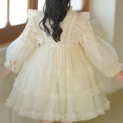 Kids Girls' Flower Girl Dress Party Dress Solid Color Long Sleeve Performance Wedding Party Mesh Princess Beautiful Sweet Polyester Knee-length Party Dress Swing Dress Tulle Dress Summer Spring 5-13