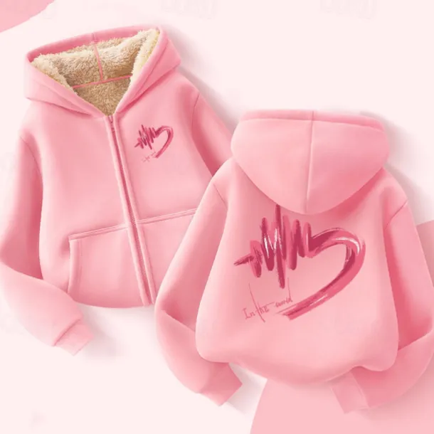 Kids Girls' Hoodie Graphic Long Sleeve Zipper Pocket Fall Winter Fashion Daily Polyester Outdoor Casual Tailored Fit