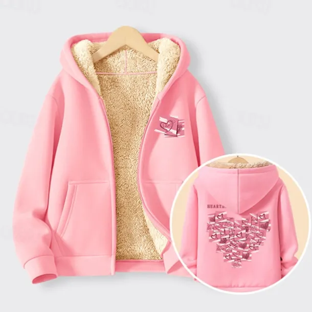 Kids Girls' Hoodie Graphic Long Sleeve Zipper Pocket Fall Winter Fashion Daily Polyester Outdoor Casual Tailored Fit