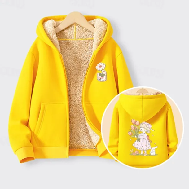 Kids Girls' Hoodie Graphic Long Sleeve Zipper Pocket Fall Winter Fashion Daily Polyester Outdoor Casual Tailored Fit