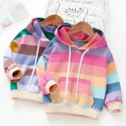 Kids Girls' Hoodie Rainbow Stripe Long Sleeve Pocket Spring Fall Cute Streetwear Daily Cotton Outdoor Casual Regular Fit