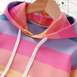 Kids Girls' Hoodie Rainbow Stripe Long Sleeve Pocket Spring Fall Cute Streetwear Daily Cotton Outdoor Casual Regular Fit