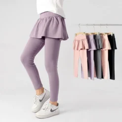 Kids Girls' Leggings Solid Color Active Training 7-13 Years Spring Date red Meat powder Black