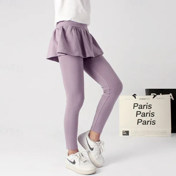 Kids Girls' Leggings Solid Color Active Training 7-13 Years Spring Date red Meat powder Black