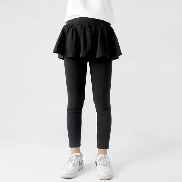 Kids Girls' Leggings Solid Color Active Training 7-13 Years Spring Date red Meat powder Black