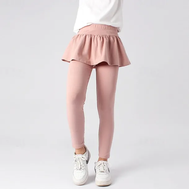 Kids Girls' Leggings Solid Color Active Training 7-13 Years Spring Date red Meat powder Black