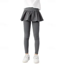 Kids Girls' Leggings Solid Color Active Training 7-13 Years Spring Date red Meat powder Black