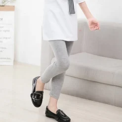 Kids Girls' Leggings Solid Color Sports Outdoor Cotton 7-13 Years Summer Light Blue Black White