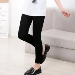 Kids Girls' Leggings Solid Color Sports Outdoor Cotton 7-13 Years Summer Light Blue Black White