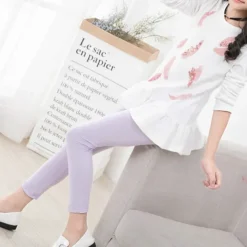 Kids Girls' Leggings Solid Color Sports Outdoor Cotton 7-13 Years Summer Light Blue Black White