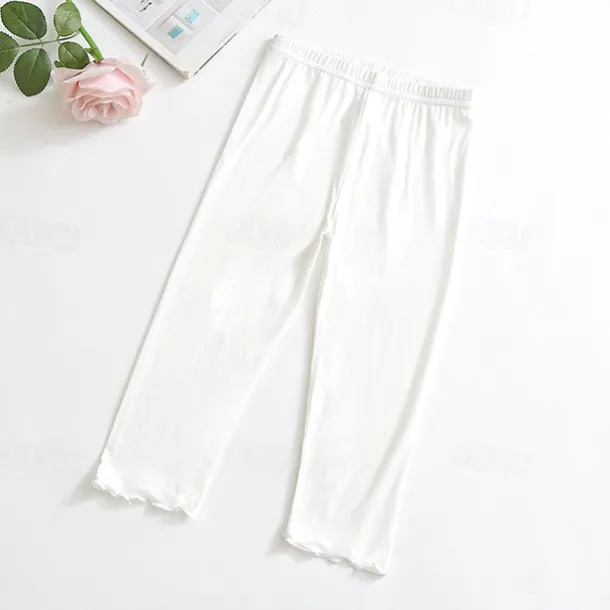 Kids Girls' Leggings Solid Color Active School Cotton 7-13 Years Summer Light Blue Black White