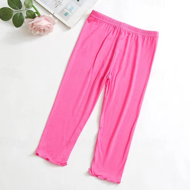 Kids Girls' Leggings Solid Color Active School Cotton 7-13 Years Summer Light Blue Black White