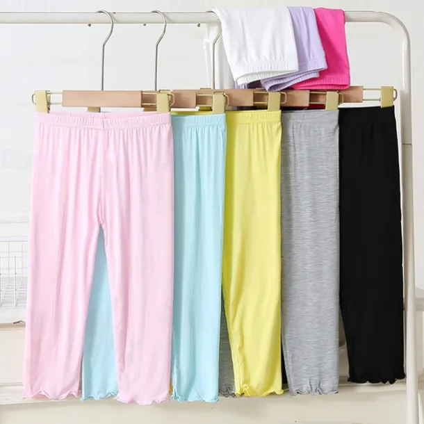 Kids Girls' Leggings Solid Color Active School Cotton 7-13 Years Summer Light Blue Black White