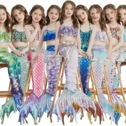 Kids Girls' Mermaid Swimwear Swimsuit Holiday Beach Scales Vacation Tropical Bathing Suits 4 years+ Summer Yellow Pink