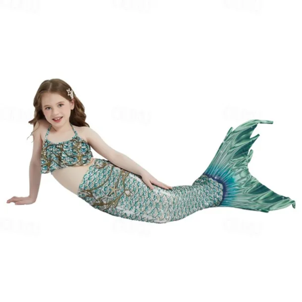 Kids Girls' Mermaid Swimwear Swimsuit Holiday Beach Scales Vacation Tropical Bathing Suits 4 years+ Summer Yellow Pink