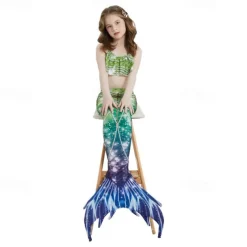 Kids Girls' Mermaid Swimwear Swimsuit Holiday Beach Scales Vacation Tropical Bathing Suits 4 years+ Summer Yellow Pink