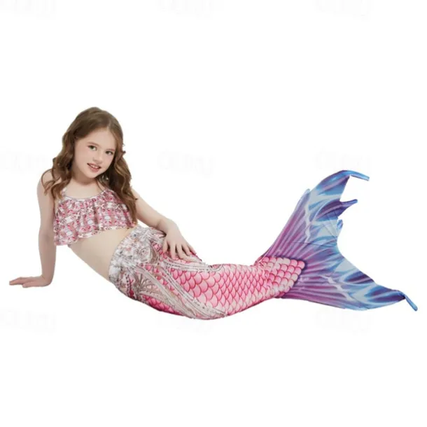 Kids Girls' Mermaid Swimwear Swimsuit Holiday Beach Scales Vacation Tropical Bathing Suits 4 years+ Summer Yellow Pink