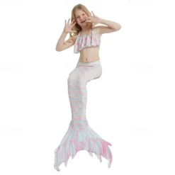 Kids Girls' Mermaid Swimwear Swimsuit Holiday Beach Scales Vacation Tropical Bathing Suits 4 years+ Summer White Yellow