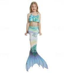 Kids Girls' Mermaid Swimwear Swimsuit Holiday Beach Scales Vacation Tropical Bathing Suits 4 years+ Summer White Yellow