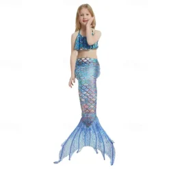 Kids Girls' Mermaid Swimwear Swimsuit Holiday Beach Scales Vacation Tropical Bathing Suits 4 years+ Summer White Yellow