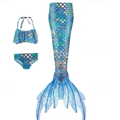 Kids Girls' Mermaid Swimwear Swimsuit Holiday Beach Scales Vacation Tropical Bathing Suits 4 years+ Summer White Yellow