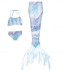 Kids Girls' Mermaid Swimwear Swimsuit Holiday Beach Scales Vacation Tropical Bathing Suits 4 years+ Summer White Yellow