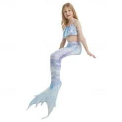 Kids Girls' Mermaid Swimwear Swimsuit Holiday Beach Scales Vacation Tropical Bathing Suits 4 years+ Summer White Yellow