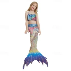 Kids Girls' Mermaid Swimwear Swimsuit Holiday Beach Scales Vacation Tropical Bathing Suits 4 years+ Summer White Yellow