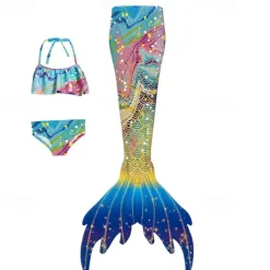 Kids Girls' Mermaid Swimwear Swimsuit Holiday Beach Scales Vacation Tropical Bathing Suits 4 years+ Summer White Yellow