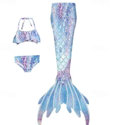 Kids Girls' Mermaid Swimwear Swimsuit Holiday Beach Scales Vacation Tropical Bathing Suits 4 years+ Summer White Yellow