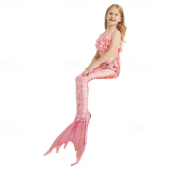 Kids Girls' Mermaid Swimwear Swimsuit Holiday Beach Scales Vacation Tropical Bathing Suits 4 years+ Summer Light Pink Pink