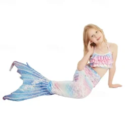 Kids Girls' Mermaid Swimwear Swimsuit Holiday Beach Scales Vacation Tropical Bathing Suits 4 years+ Summer Light Pink Pink